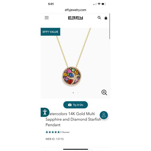 Effy Watercolors 14K Gold Multi Sapphire and Diamond Starfish Pendant - EUC - Picture 9 of 9